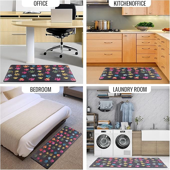 Kitchen Mats for Floor 2 Piece Kitchen Anti Fatigue Mat Cushioned Waterproof Kitchen Rugs Non Slip Comfort Standing Mat for Kitchen, Home, Office, Sink, Laundry, Colorful Paws