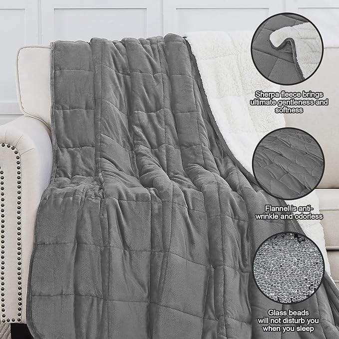 yescool Weighted Blanket for Adults (15 lbs, 48" x 72", Light Gray) Heavy Blanket for Sleeping Perfect for 140-160 lbs, Twin Size Breathable Blanket with Premium Glass Bead, Machine Washable