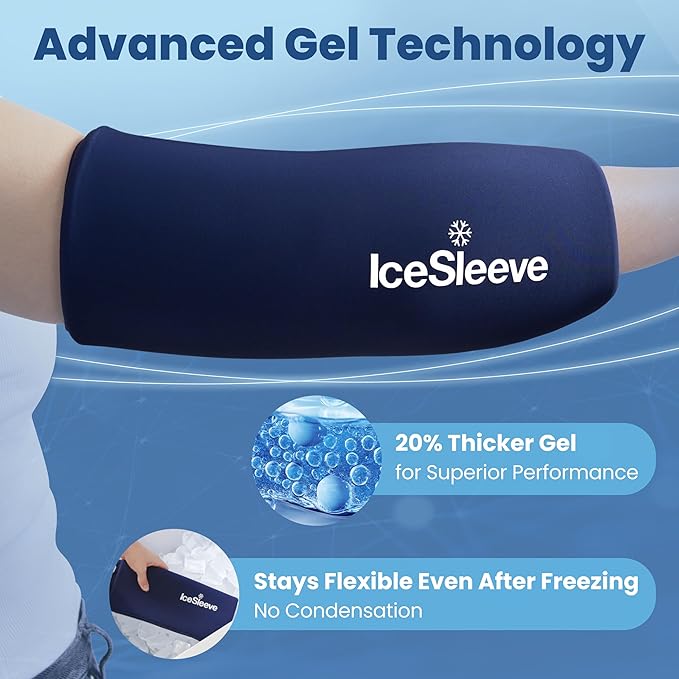 IceSleeve Elbow & Knee Ice Pack Wrap, Reusable Ice Sleeve for Arm & Leg, Flexible Gel Ice Pack for Knee Injuries, Tennis Freeze Sleeve Elbow Compression Wrap, Cold & Heat Therapy, Blue SM 1 Pack