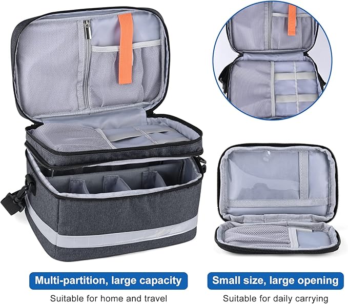 Medication Organizer Storage Bag,Portable Pill Bottle Organizer with Hand or One Shoulder,Travel Medicine Bag with Strap,Famliy First Aid Box for Medication(Grey)