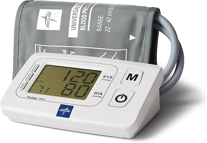 Medline Automatic Blood Pressure Monitor, Universal Upper Arm Cuff, Large Digital LCD Display, Talking Feature, Stores Up to 90 Readings, Batteries Included