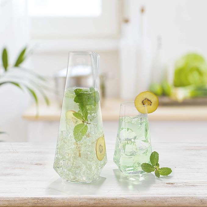 JoyJolt Infiniti 43Oz Deluxe Glass Pitcher - Premium Quality Crystal Lemonade & Sangria Pitcher - Elegant Classic Design - Perfect for Fruit Infusion & Iced Tea