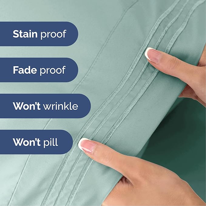 Queen Size 4 Piece Sheet Set - Extra Soft, Breathable & Cooling Sheets - Hotel Luxury Durable Bed Sheets for Women & Men - Deep Pockets, Easy-Fit & Wrinkle-Free Sheets - Light Teal Oeko-Tex Bed Sheets