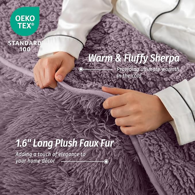 Wemore Shaggy Long Fur Faux Fur Weighted Blanket, Cozy and Fluffy Plush Sherpa Long Hair Blanket for Adult 20lbs, Fluffy Fuzzy Sherpa Reverse Heavy Blanket for Bed, Couch, Pink Purple, 60 x 80 Inches