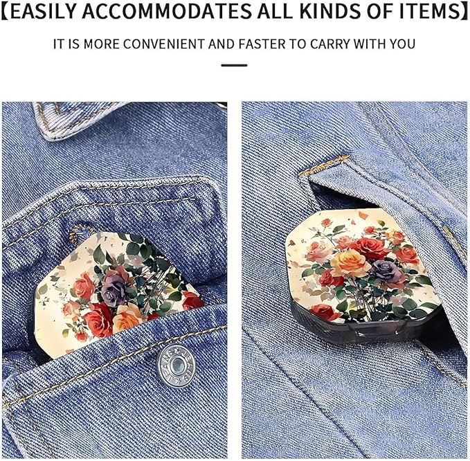 This Portable Watercolor Rose Pattern 4-Compartment Pillbox Can Be Placed in A Pocket Or Wallet to Store Vitamins, Medicines Fish Oil Health Supplements Other Medications.