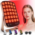 Red Light Therapy Panel, 460/590/660/850nm 4-Color Light Mode, 120 LEDs Facial Infrared Light Therapy Devices with Lighted Makeup Mirror, Timer, Portable Red Light Therapy for Face, Body, Pain Relief