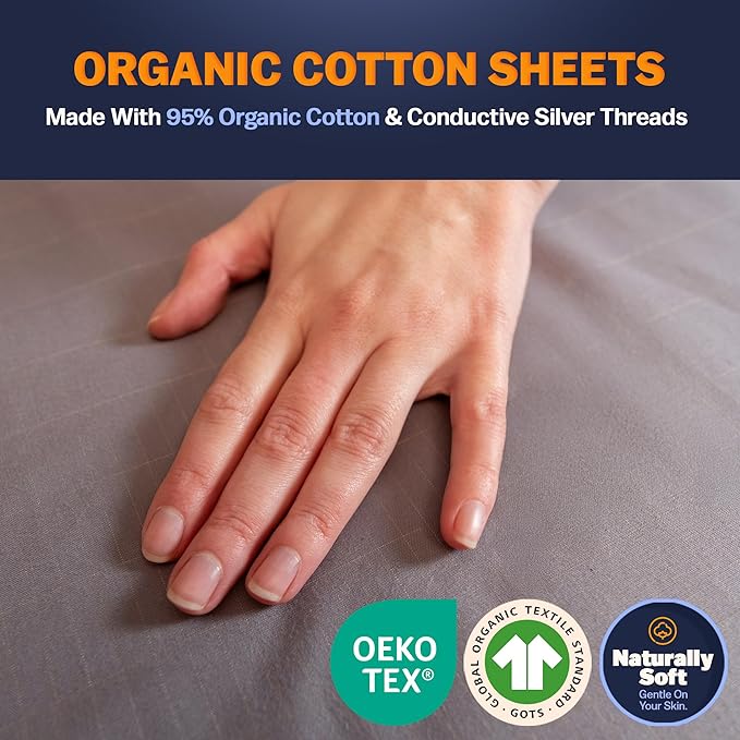 Grounding Sheet for Bed with Grounding Tester, Silver Threads - One Size For All Beds, Extra Soft 95% Organic Cotton 5% Pure Silver, Grounding Bed Sheets, Improve Sleep & Reduce Stress Earthing Sheets