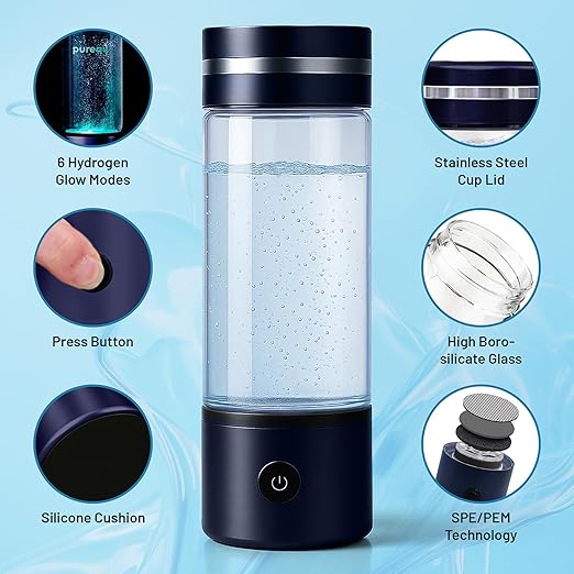 Portable Hydrogen Water Bottle Generator – SPE/PEM Hydrogen Infusion, Rechargeable, Quick 5–10 Min Hydrogen-Rich Water Maker for Travel, Fitness & Daily Hydration (Up to 3000 PPB)