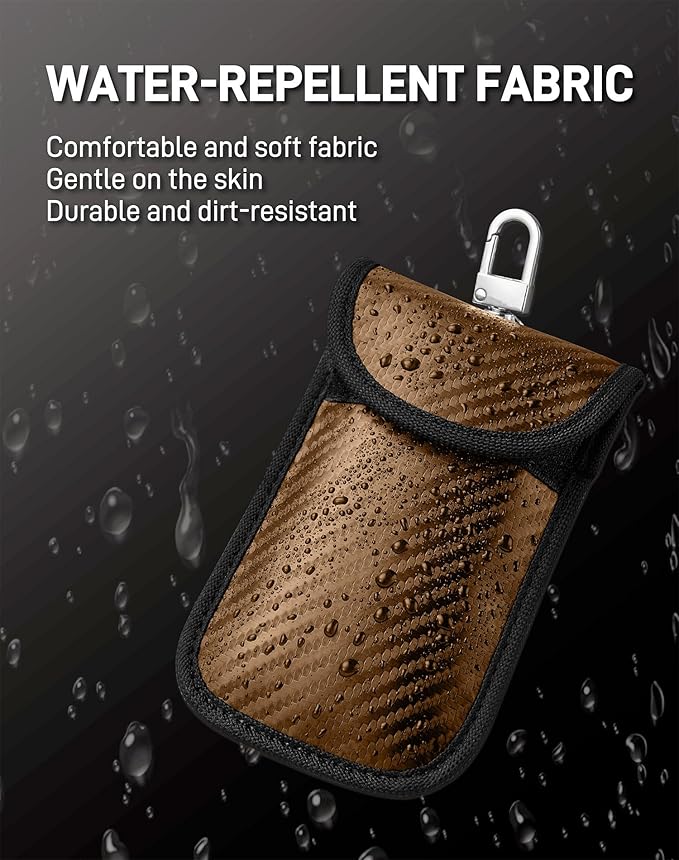 Upgraded Faraday Bag for Key Fob (2 Pack), Premium Faraday Key Fob Protector– Car RFID Signal Blocking, Car Security Protection, Anti-Theft Pouch, Anti-Hacking Case Blocker Brown