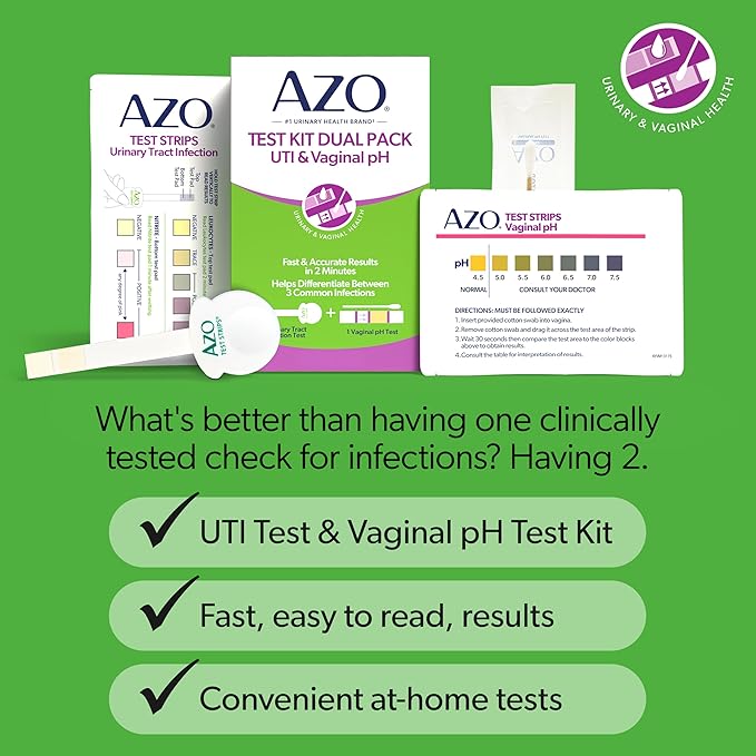 AZO Urinary Tract Infection (UTI) Test Strip + Vaginal pH Test Kit, Fast & Accurate Results, from The #1 Most Trusted Brand, FSA/HSA Eligible