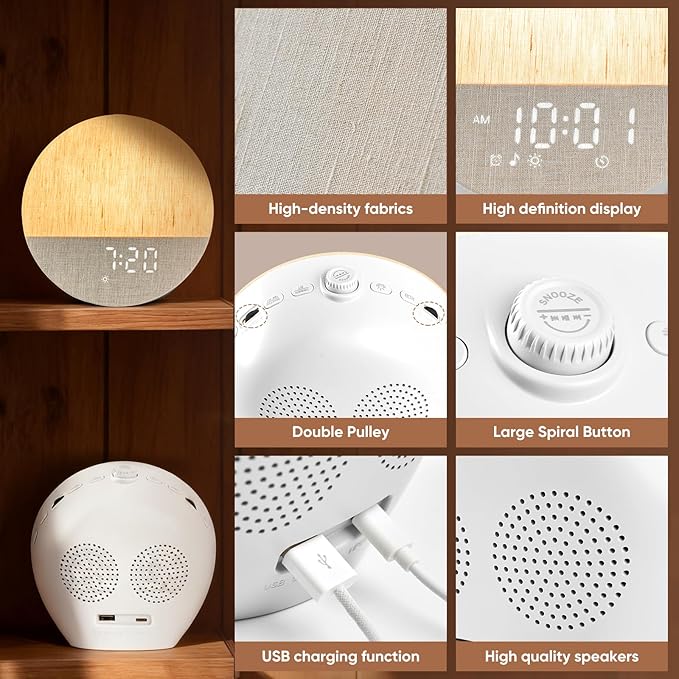Stillstorm Hatch Alarm Clock, Fabric Dimmable Night Light for Heavy Sleepers, Sunrise Wake Up Light, White Noise Machine for Baby, Dual Alarm Function 30 Sleep Sounds, with 17 Light Effects