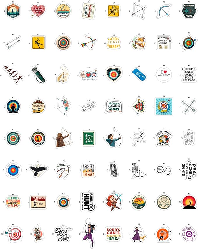 100Pcs Archery Stickers and Decals for Bow Case, Arrow Stickers - Archery Party Supplies- Bow Hunting Decals - Gift for Women & Men
