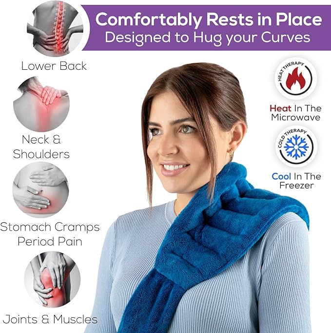 Microwavable Heating Pad for Back Pain Relief – Moist Heat Pack for Neck & Shoulders – Microwave Wheat Bag with Long Ties – Reusable Hot Cold Therapy Wrap for Cramps, Stress & Muscle Relaxation M 71”