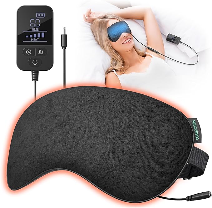 Heated Eye Mask - Rechargeable Electric Eye Mask for Dry Eyes, 2500 mAh Large Battery & Washable Cover, Eye Pad for Sleeping