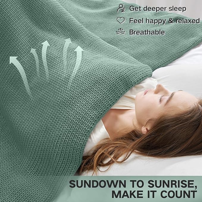 Guohaoi Knitted Weighted Blanket for Adults (Haze Green 50"x75" 15lbs) No Beads Cooling Throw Blanket for Hot Sleepers, Home Decor Breathable Chunky Knit Heavy Blanket Use on Full Size Bed