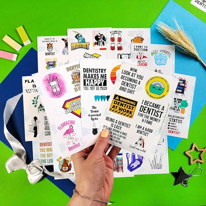 BulbaCraft 100 Pcs Funny Dentist Stickers, Dentist Gifts for Women and Men, Dental Decorations, Dental Party Decor, Gifts for Women & Men