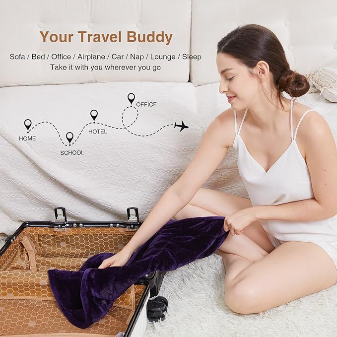 Alomidds Weighted Lap Blanket 7lbs, Cozy Breathable Flannel Weighted Lap Pad for Adults, Small Weighted Blanket for Travel, Sleeping, Couch, Purple, 29" x 24"