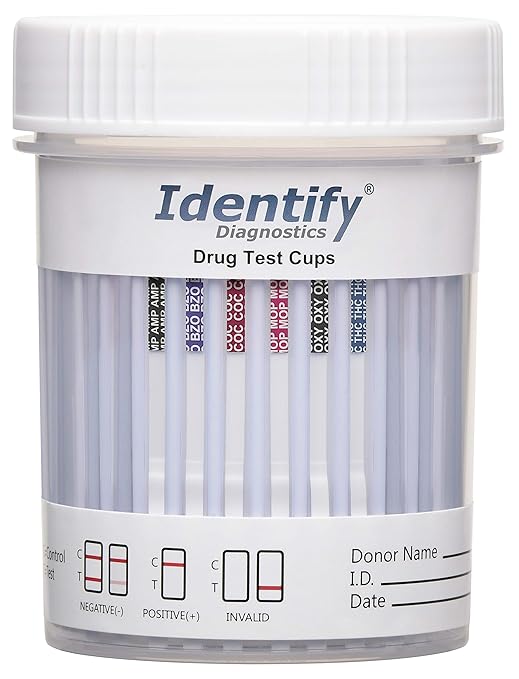Identify Diagnostics Drug Test Cups | 15 Pack | 6 Panel CLIA Waived Instant Urine Marijuana Drug Test Kit for AMP,BZO,COC,MOP|OPI,OXY,THC