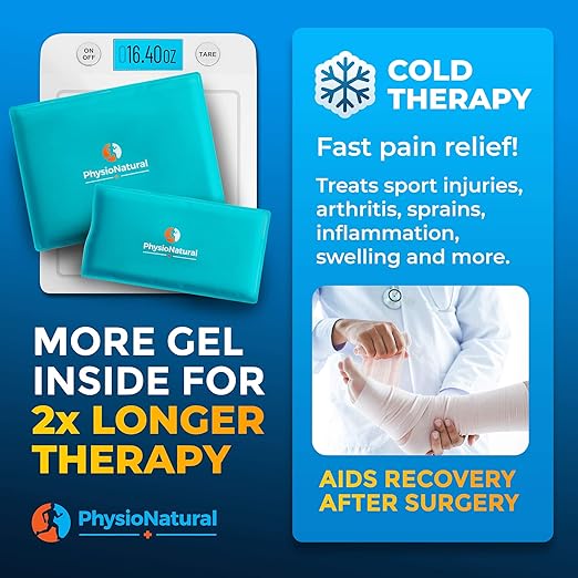PhysioNatural Foot & Ankle Ice Wrap with 2 Cold Gel Packs – Great for Sprained Ankle, Achilles Tendon Injuries, Plantar Fasciitis, Bursitis & Sore Feet – Cold Therapy Pain Relief (XS-XL)