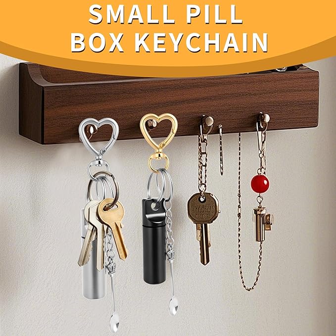 12pc Compact Keychain Pill Box, Mini Aluminum Alloy Medicine Keychain Organizer & Pill Container, Waterproof Small Pill Case for Travel, Camping, Outdoor (Black & White)