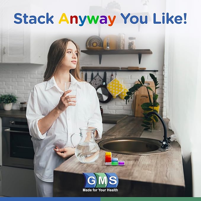 GMS 7 Day Medicine Pill Organizer - Stackable Pill Box - Ideal for Travel - Fits Small Tablets, Pills & Vitamin Supplements - Keep Your Daily & Weekly Medicine Organized in One Place - Small
