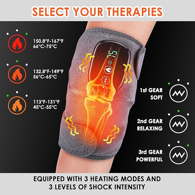 Cordless Knee Massager with Heat and Vibration, 3-in-1 Heating Pad for Knee, Shoulder, and Elbow, 5000mAh Battery, Portable Touchscreen Control for Pain Relief