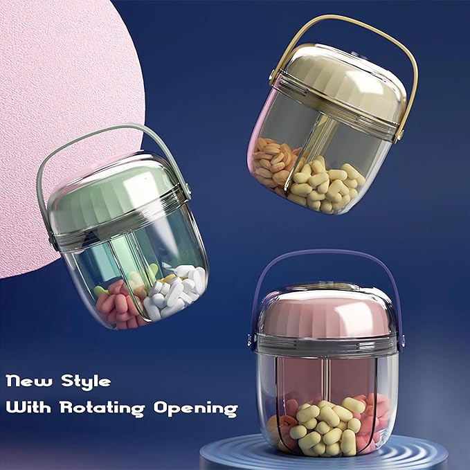 MURRI&MURRDI Pill Organizer with 4 Compartments, Travel Pill Box Small Portable Medicine Bottle, Anti-Mixing & Wide Opening, Compact Pill Container Holder for Vitamin Fish Oil Medication (F Green)