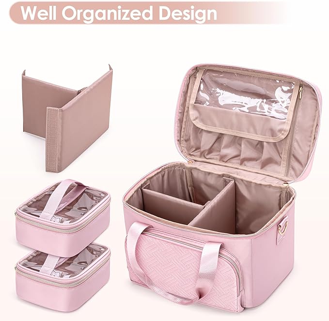 Medicine Storage Bag with 2 Medical Bags, Pill Bottle Organizer Bag Empty First Aid Bag for Travel, Home Healthcare, Pink(Empty Bag Only)