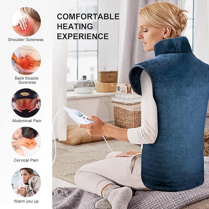 Qoosea Electric Heating Pad for Neck and Shoulders Back Relaxing 24'' x 39'' XL Weighted Heat Wrap with Fast-Heating 10 Heat Settings 9 Timer Settings Auto Shut Off Available Machine Washable Warm