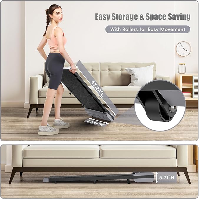 ANCHEER Under Desk Treadmill, Walking Pad Treadmill with Incline, 2.5HP Portable Treadmills for Home 300 lb Capacity, Smart APP Control Jogging Machine with Remote Control, Installation-Free