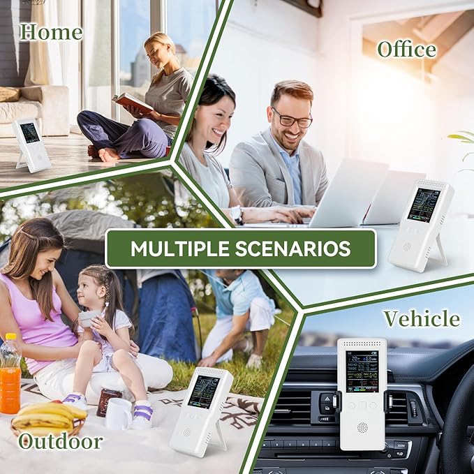 9-in-1 Air Quality Monitor, Indoor Air Quality Meters for PM2.5, PM10, AQI, CO2, CO, TVOC, HCHO, Humidity & Temperature Detector, Portable Air Quality Tester