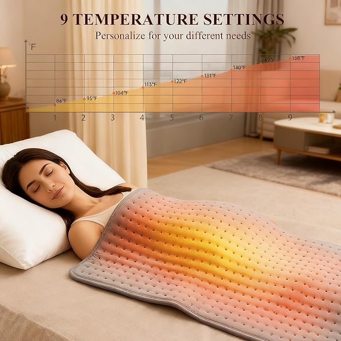 85x45cm Heating Pad for Back & Period Cramps, 9 Settings 4 Timers Heating Pads Large, Auto Shut Off, Machine Washable, Extra Large Heating Pad for Women, Winter & Christmas (85x45cm)
