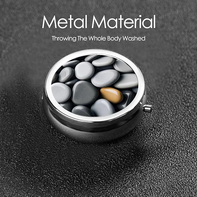 ZhongGuo Grey Zen Stones Picture Printed Pill Organizer,Round Travel Pill Organizer Mini Medicine Pill Box for Purse Iron Plating