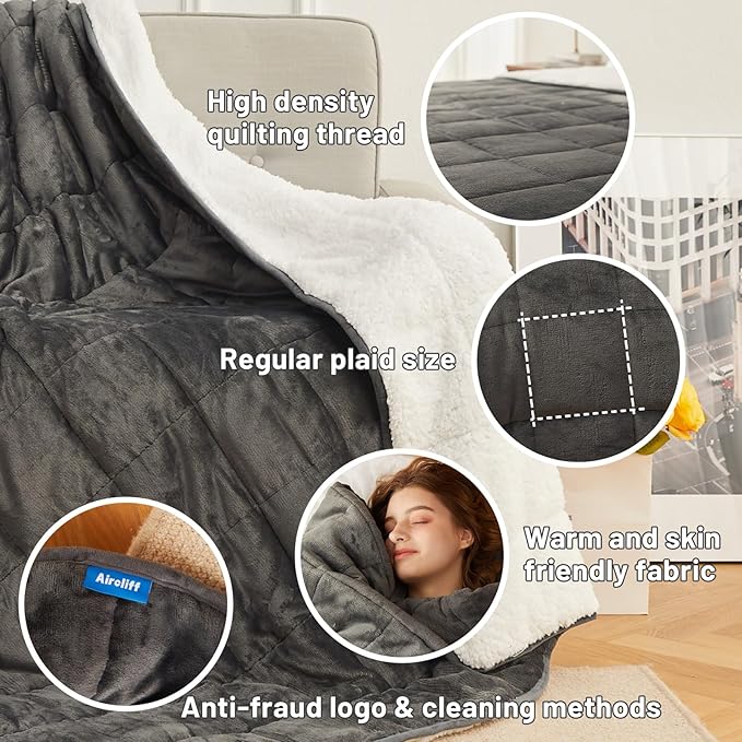 Weighted Blanket 20 lbs 60x80 inches, Sherpa Fleece Throw Blanket for Winter, Fuzzy Fluffy Soft Cozy Heavy Blanket for Couch Sofa, Plush Thick and Warm Blanket Queen Size Bed