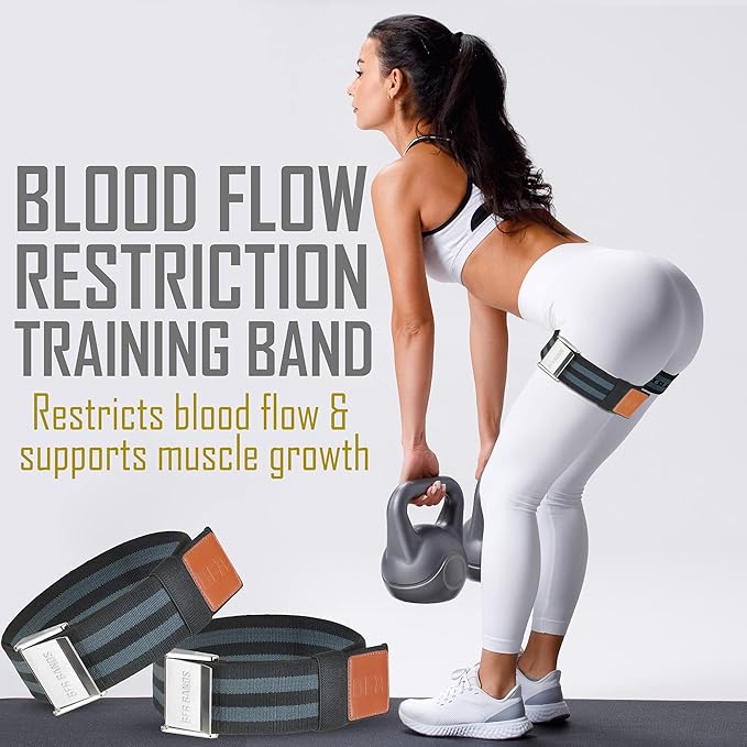 Blood Flow Restriction Bands - 2-Inch Booty Bands for Women Glute, Leg, and Thigh Workout - Occlusion Training Resistance Bands w/Elastic Strap and Buckle - (Set of 2)