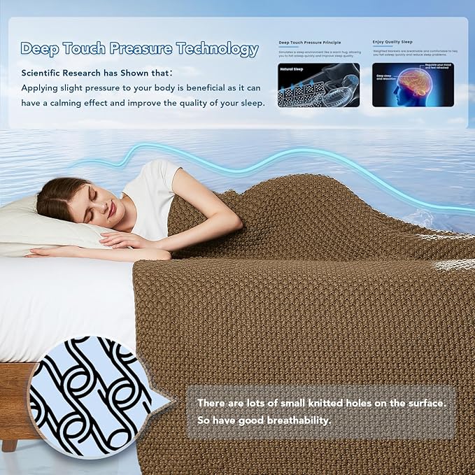 Topcee Knitted Weighted Blanket - 50"x60" 7lbs Cooling Chunky Knit Heavy Blanket for Adults Cable Yarn Knit Decorative No Beads Soft, Cozy and Cooling Weighted Throw Blankets Machine Washable