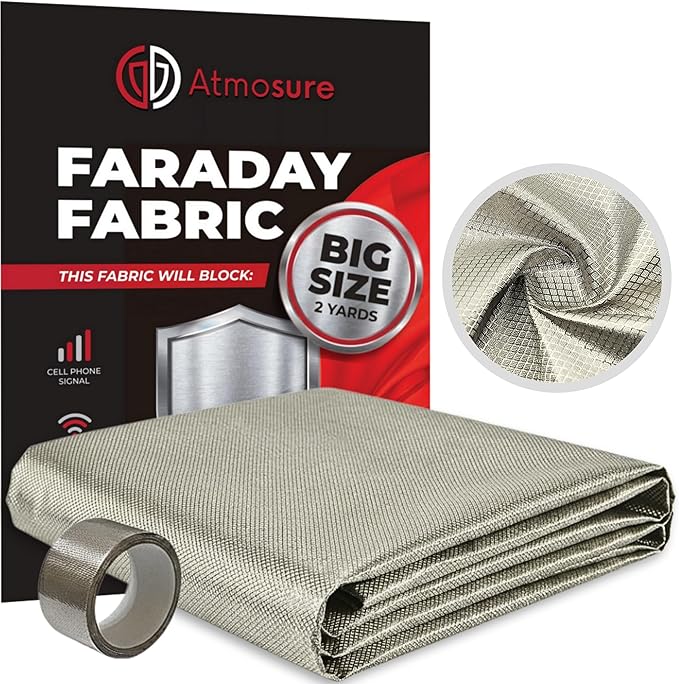 ATMOSURE Faraday Fabric & Tape Kit, 2 Yards (44 x 72 in) - EMF Blocker and RF Shielding for DIY Faraday Bags, RFID Protection, Copper-Nickel Material