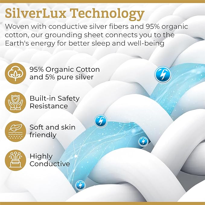Grounding Sheets Queen Size - Organic Cotton & Silver Fibre Earthing Sheets for Bed - Grounding Rod & Cord Included for Indoor or Outdoor Use