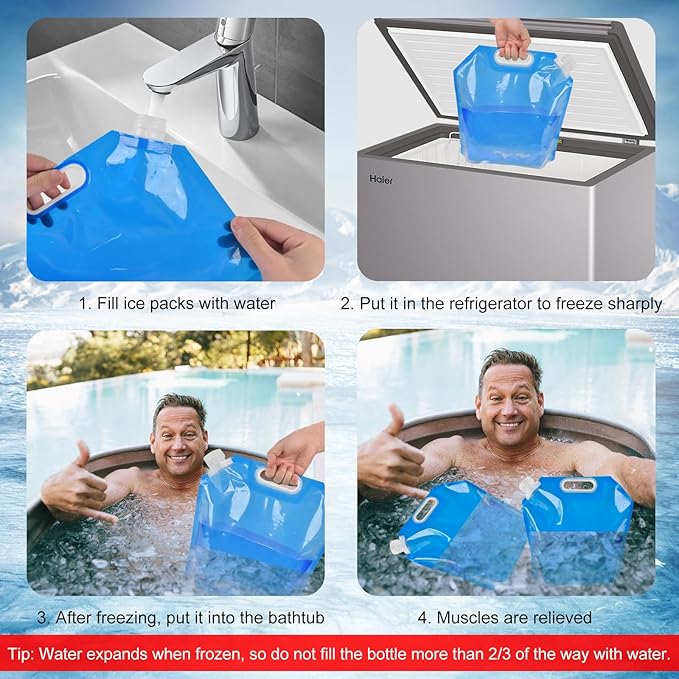 4 PCS Ice Bath Bags, Reusable Bathtub Freezer Water Bag, 5L+10L Cold Plunge Tub Accessories, Ice Baths at Home, Muscle Recovery for Athletes, Portable Ice Barrel Cold Therapy