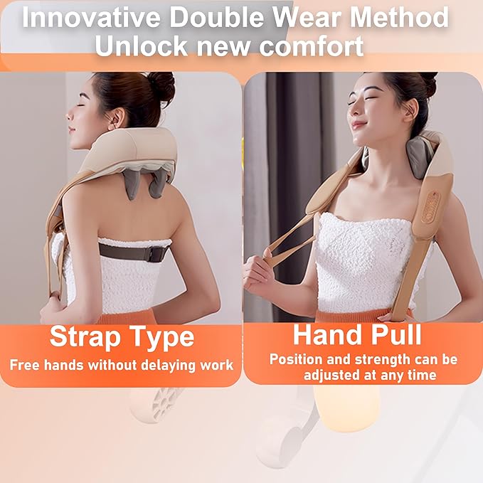 2023 Shiatsu Neck and Shoulder Massager with Soothing Heat, Electric Deep Tissue 3D Kneading Massage Pillow, Simulate Human Hand Grasping and Kneading, for Neck, Back, Shoulder, Foot, Leg, Orange