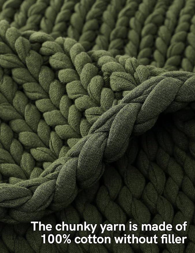 YnM Cotton Weighted Blanket, Handmade Chunky Knitted Design, Soft and Cozy, Temperature Regulating and Breathable, Machine Washable Throw for Sleep or Home Decor (Pine Green, 43x50 Inch, 10lbs)