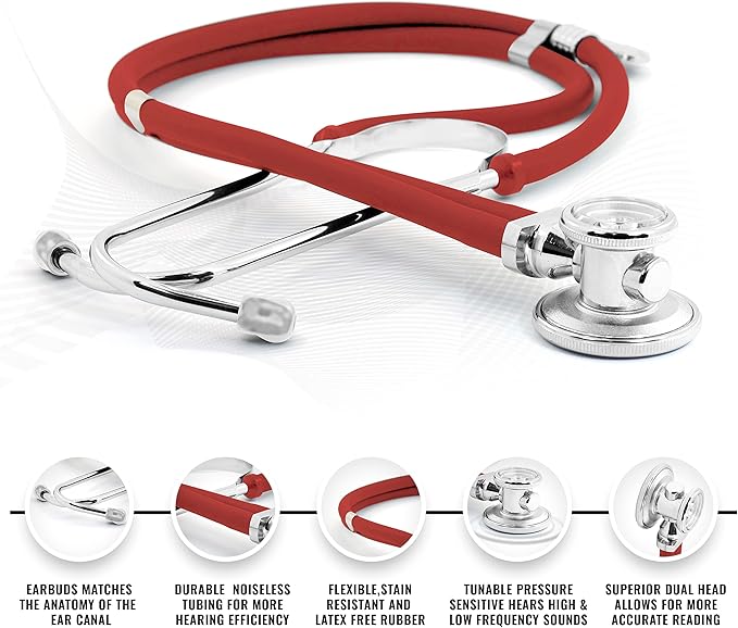 ASA TECHMED Nurse EMT Starter Pack Stethoscope, Blood Pressure Monitor and Trauma 7.5" EMT Shear Ideal Gift for Nurses, Medical Students, Firefighters, Police and Personal Use (Red) Standard