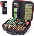Battery Organizer Storage Case Box with Tester BT168 -for All Types Batteries Container, Fireproof & Waterproof Battery Keeper Caddy for Home Drawer, Small Cases Holder for AA AAA C D 9V (Holds 104＋)