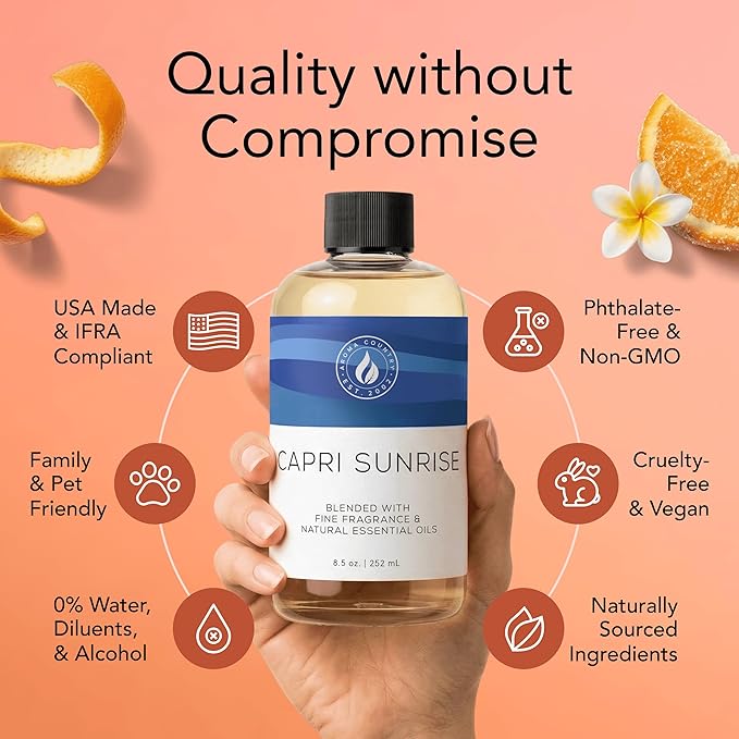 Aroma Country Capri Sunrise Diffuser Oil - Volcano Inspired- Luxury Essential Oils for Diffuser Refill & Air Freshener Room Spray, Long-Lasting, Natural Home Fragrance for Scent Machines (8.5 Fl oz)
