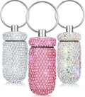 3 Count Multi-colored Aluminum Blingbling Crystals Waterproof Portable Pill Organizer Case Container Storage Box Pocket Keychain Holder for Medicine Vitamins Outdoor Camping Travel Dispenser