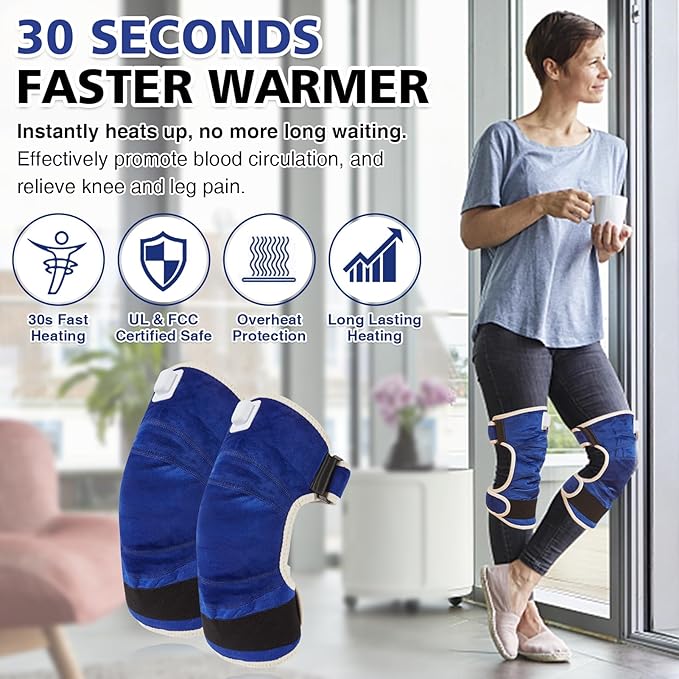 JOBYNA 2PCS Heating Pad for Knee Pain Relief, 30s Fast Heat Knee Wraps Heating Pads with Auto Shut Off, 86-158℉ Heat Level, Deep-Penetrating Heated Knee Brace for Knee Joint Pain Relief