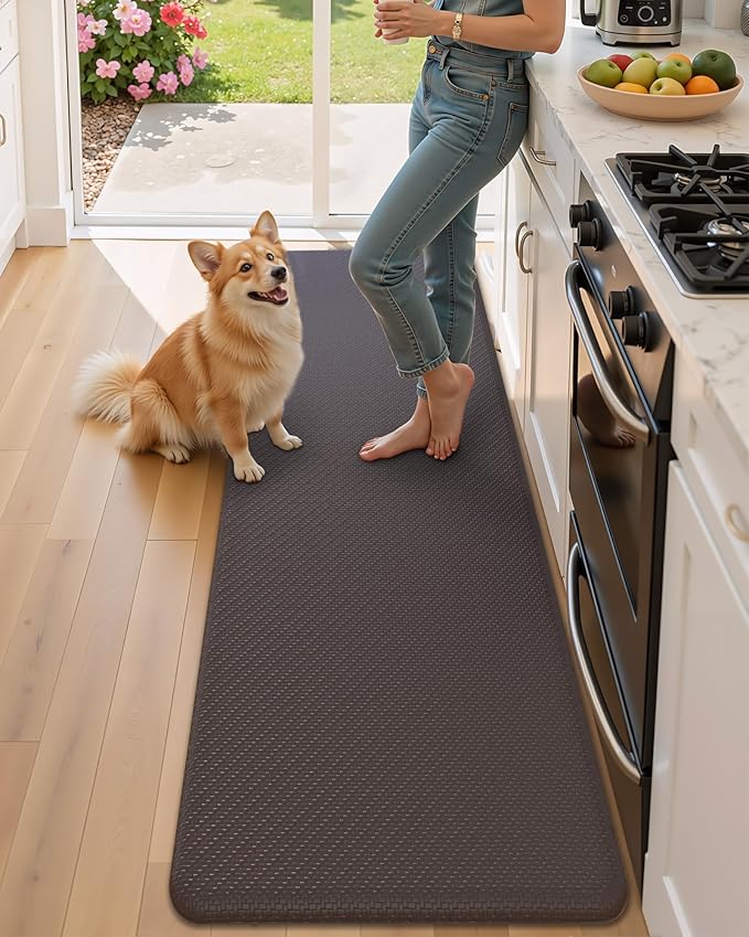 Color&Geometry 0.71" Extra Thick Anti Fatigue Cushion Kitchen Floor Mat,Easy Clean, Water & Oil Proof, Non Slip, Foam Padded Runner Rug for Front Sink,20"x 71" Brown (2.0 Version)