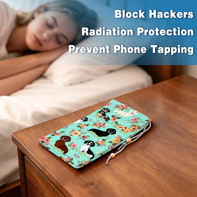 EMF Shield Sleeve for Cell Phone Reduce Signal Anti-EMP Pouch Against Radiation, EMF, 5G, RFID Blocking 4x8 Inch Dog-Green Phone Sleeve Bags
