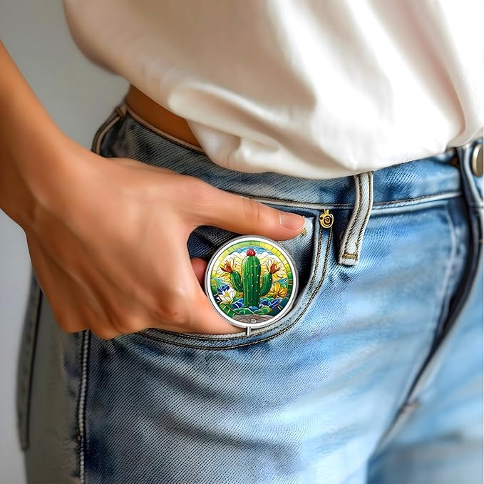 Pill Box-3 Compartment Small Pill Case for Purse & Pocket Mini Metal Pill Holder Travel Pill Container to Hold Supplements Vitamins BPA-Free (Cactus)