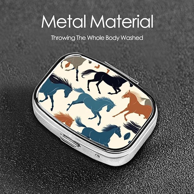 Package Little Cute Pill Box Moisture Proof, Western Wild Horse Plaid Portable Pocket Pill Case Carrier Medicine Organizer Gifts for Men Women